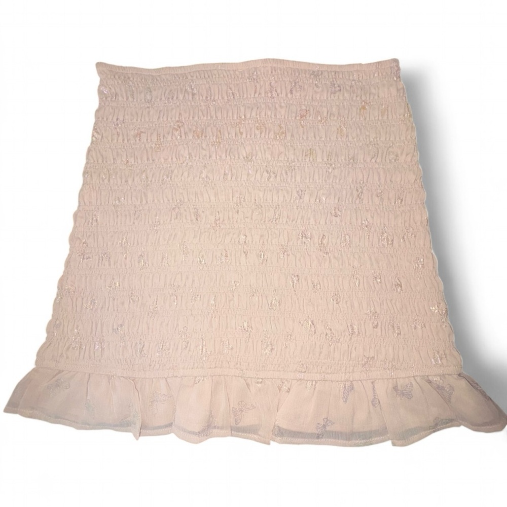 Le Lis Pale Pink Butterfly Print Mini Skirt with Ruffle Detail! - Picture 3 of 6